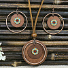 Bohemian Alloy Enamel & Wood Pendant Necklaces & Dangle Earrings Sets WG0DDDA-04-1