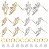 6 Pairs 2 Colors Brass Grass Shape Stud Earring Findings KK-CN0001-91-1