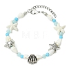 Synthetic Turquoise & Natural Dyed Yellow Jade & Trumpet Shell & Glass & Brass Beaded Bracelets for Women BJEW-JB14105-3