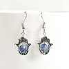 Natural Crystal Stone Hamsa Hand & Round Dangle Earrings UB8598-8-1