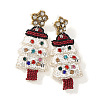 Christmas Tree with Star Handmade Glass Seed Beads Dangle Stud Earrings HU0349-8-1