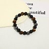 Dyed Natural Tiger Eye & Obsidian Round Beaded Stretch Bracelet X-PW-WG77768-02-1