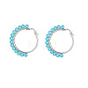 Stainless Steel & Synthetic Turquoise Rondelle Bead Hoop Earrings FS-WG54185-07-1
