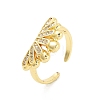 Crown Brass Micro Pave Clear Cubic Zirconia Open Cuff Ring for Women RJEW-Z055-06G-1