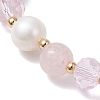 Natural Rose Quartz & Cultured Freshwater Pearl Beads Stretch Bracelets BJEW-JB12856-02-3