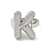 Letter Brass Micro Pave Clear Cubic Zirconia Open Cuff Ring for Women RJEW-N046-03K-P-2