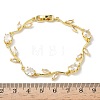 Brass Micro Pave Cubic Zirconia Oval & Leaf Link Chain Bracelets for Women BJEW-G764-05G-02-5