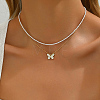 Elegant Brass Enamel Butterfly Imitation Pearl Double Layers Necklaces for Women AF5436-2-1