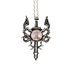 Natural Rose Quartz Dragon Sword Pendant Necklace G-PW0004-67C-1