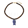 Ocean Natural Blue Spot Jasper Fish Pendant Natural Tiger Eye Round Beaded Necklaces for Women WG65B2A-01-1