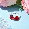 Heart Bowknot Transparent Glass & Shell Pearl Beaded Finger Rings RJEW-TA00123-2