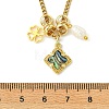 Brass Natural Paua Shell & Pearl Pendant 304 Stainless Steel Curb Chain Necklaces for Women NJEW-JN06258-03-4