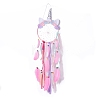 Handmade Unicorn Woven Net/Web with Feather Wall Hanging Decoration HJEW-A001-01A-4