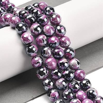 Electroplated Natural Fire Crackle Agate Round Beads Strands G-G0006-A02-07-1