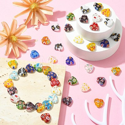 2 Strands Handmade Millefiori Glass Heart Bead Strands LK-CJ0001-01-1