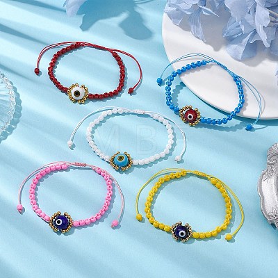 Handmade Lampwork Evil Eye & Glass Seed Beads Braided Bead Bracelets BJEW-MZ00090-1