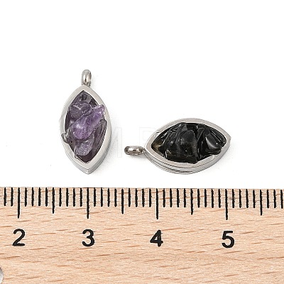 Natural Mixed Stone Chip 304 Stainless Steel Horse Eye Pendants KK-P300-13P-1