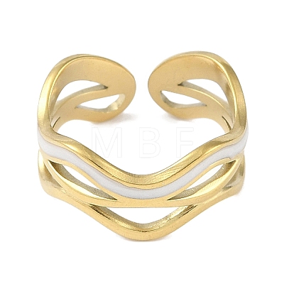 Ion Plating(IP) 304 Stainless Steel Enamel Wave Cuff Finger Rings RJEW-L107-074G-01-1