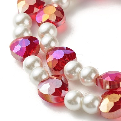 Sparkling Heart Glass Beads Stretch Bracelets Set for Children and Parent BJEW-JB07185-1