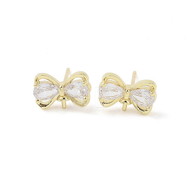 Bowknot Brass Stud Earrings Findings KK-L214-01G-1