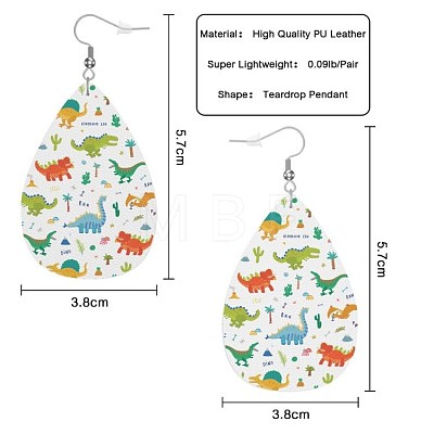 Teardrop with Dinosaur Imitation Leather Dangle Earrings FS-WGBCE63-01-1
