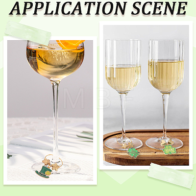 6Pcs 6 Styles Saint Patrick's Day Alloy Enamel Glass Wine Glass Charms AJEW-SC00079-1