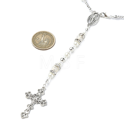 Cross & Virgin Mary Alloy Rosary Bead Necklaces NJEW-JN05123-1