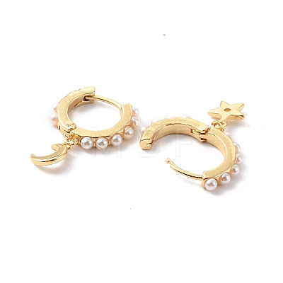 Moon & Star Plastic Imitation Pearls Dangle Hoop Earrings EJEW-F310-06G-1