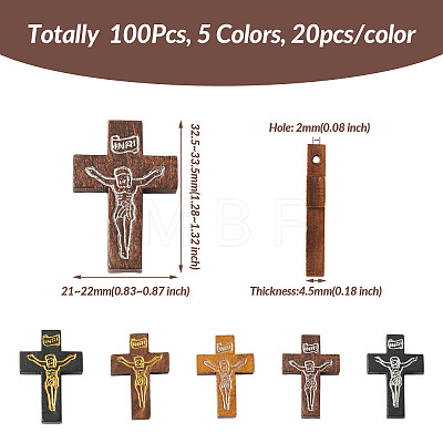 100Pcs 5 Colors Printed Wooden Pendants WOOD-CW0001-05-1