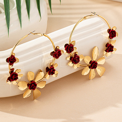Rose Flower Alloy Hoop Earrings FS-WG9017A-01-1