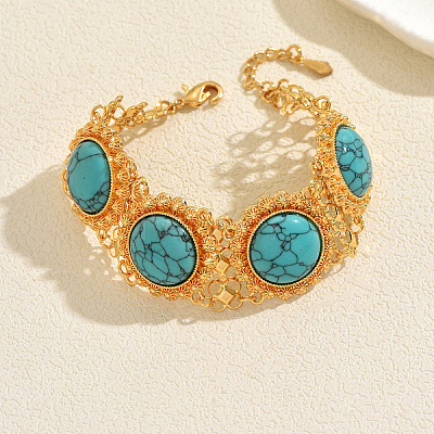 Bohemian Alloy Pave Natural & Dyed Magnesite Beads Link Chain Bracelets KI5721-1