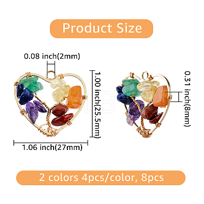 8Pcs 2 Colors Chakra Natural Gemstone Chip Pendants FIND-FH0005-10-1