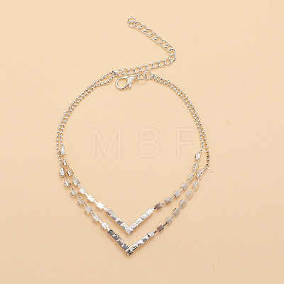 Letter V Alloy Rhinestone Multi-strand Anklets WG18F6C-01-1