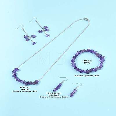 Natural Aquamarine & Amethyst & Quartz Crystal & Rose Quartz & Fluorite Chips Beads Bracelets & Earrings & Necklaces Sets SJEW-FS00008-1