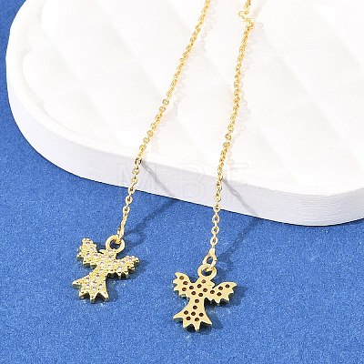 Bird Brass Micro Pave Clear Cubic Zirconia Ear Thread EJEW-H182-08G-1