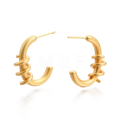 Brass Spiral C-shape Stud Earrings for Women EJEW-G321-14MG-1