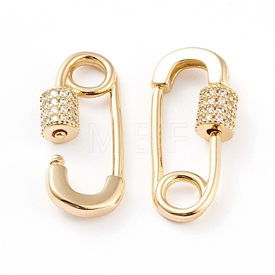 Brass Micro Pave Clear Cubic Zirconia Screw Carabiner Lock Charms ZIRC-L093-51G-1