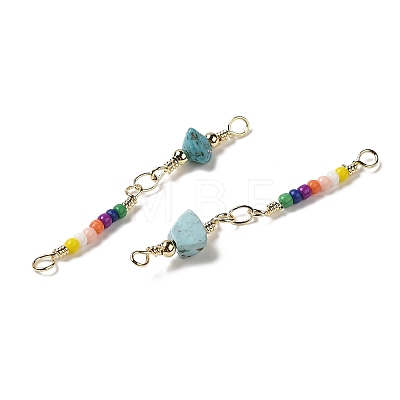 Natural Turquoise & Glass Connector Charms KK-P242-29G-1