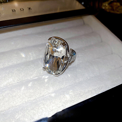 Brass with Crystal Rhinestone Cuff Open Rings FS-WG214C1-01-1
