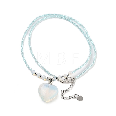 Opalite Heart Pendant Necklaces NJEW-G143-02F-1