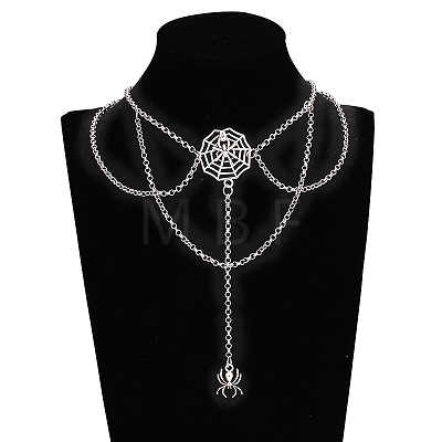 Halloween Spider & Spider Web Zinc Alloy Tassel Layered Choker Necklaces FS-WG2E652-01-1