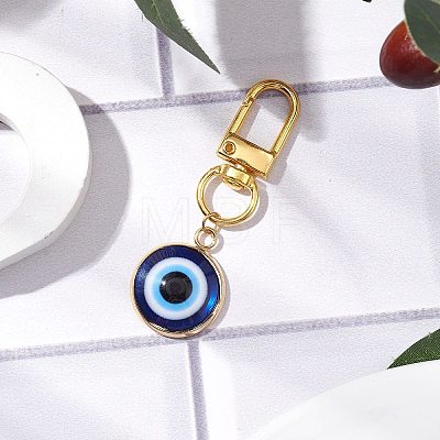 Flat Round with Evil Eye 304 Stainless Steel & Resin Pendant Decorations HJEW-JM01946-02-1