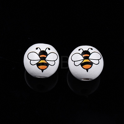 Bees Theme Printed Wooden Beads WOOD-D006-05-1