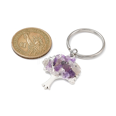 Natural Amethyst Chip & Alloy Tree of Life Pendant Keychain KEYC-JKC00648-06-1