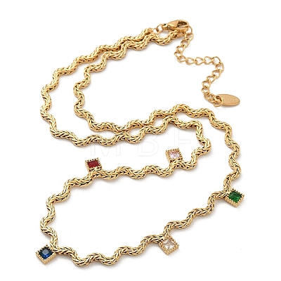 304 Stainless Steel Rope Chain Colorful Cubic Zirconia Tassel Necklaces for Women NJEW-V015-01G-B-1
