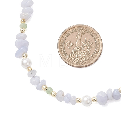 Natural Blue Lace Agate Chip & Dyed Natural Malaysia Jade & Synthetic Hematite & Shell Pearl Bead Necklace & Bracelets Sets SJEW-JS01377-1