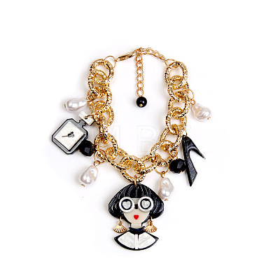 Acrylic Lady Perfume Bottle High Heel and Imitation Pearl Bracelets FS-WGDF0C3-10-1