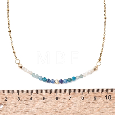 3.5MM Faceted Round Natural Kyanite & Apatite and Potato Pearl Beaded Necklaces NJEW-JN05976-01-1