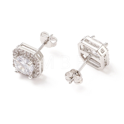 Clear Cubic Zirconia Square Stud Earrings EJEW-C029-07P-1