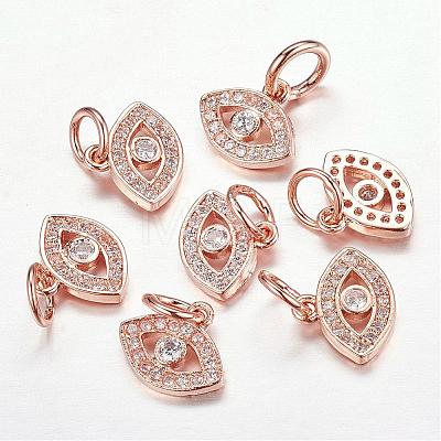 CZ Brass Micro Pave Cubic Zirconia Evil Eye Charms ZIRC-L018-10RG-1